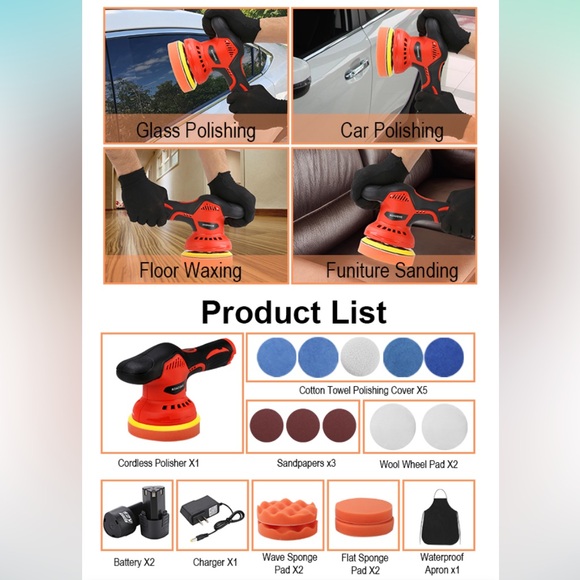 🆕 Cordless Sander Polisher color Red and Black - Picture 2 of 9